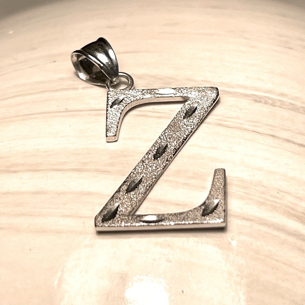 1.25” Satin & Polished‎ Etched Finish Name Initial Z Pendant Sterling Silver